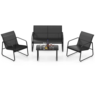 Tangkula 4 PCS Furniture Set Tempered Glass Coffee Table Chair Outdoor Patio Loveseat Black 4 Tangkula 4 PCS Furniture Set Tempered Glass Coffee Table Chair Outdoor Patio Loveseat Black - Image 4