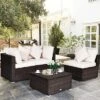 Tangkula 4PCS Rattan Patio Sofa Conversation Set Outdoor Furniture Set W/ Cushion