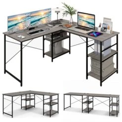 Tangkula Large L-shaped Computer Desk 60” Convertible Corner Desk With 4 Storage Shelves 95” 2-Person Long Study Writing Workstation Black/Rustic Brown/Natural/Grey 24 Tangkula Large L-shaped Computer Desk 60” Convertible Corner Desk With 4 Storage Shelves 95” 2-Person Long Study Writing Workstation Black/Rustic Brown/Natural/Grey -Tangkula GUEST fb20e1b1 933e 4663 afc8 4c445037593d