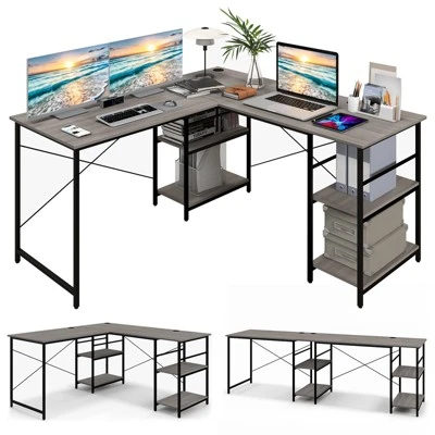 Tangkula Large L-shaped Computer Desk 60” Convertible Corner Desk With 4 Storage Shelves 95” 2-Person Long Study Writing Workstation Black/Rustic Brown/Natural/Grey 12 Tangkula Large L-shaped Computer Desk 60” Convertible Corner Desk With 4 Storage Shelves 95” 2-Person Long Study Writing Workstation Black/Rustic Brown/Natural/Grey - Image 12