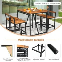 Tangkula 5PCS Patio Rattan Dinning Set With Umbrella Hole Wood High-Dining Bistro Set With 4 Bar Stools For Poolside&Garden -Tangkula GUEST fb69c239 b31c 4775 91c5 9d9f0f416961