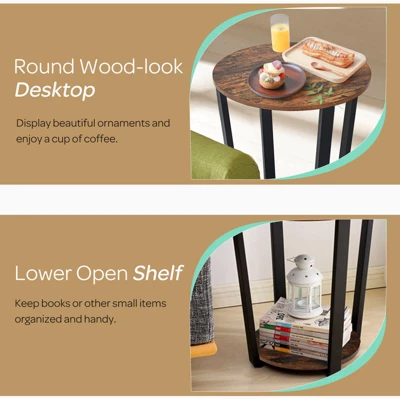 Tangkula 2 PCS 2-Tier Industrial Round End Table Metal Sofa Side Table With Storage Shelf 8 Tangkula 2 PCS 2-Tier Industrial Round End Table Metal Sofa Side Table With Storage Shelf - Image 8