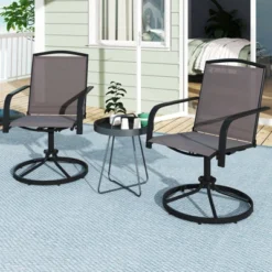 Tangkula Patio Swivel Chairs Set Of 2 W/ High Back & Round Metal Base For Backyard