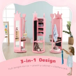Tangkula Kids Jewelry Cabinet Standing Children Jewelry Organizer W/ Full-Length Mirror -Tangkula GUEST fbad2f93 1c26 4339 8d2f 71a32cd938e5