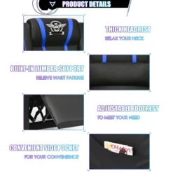 Tangkula PU Leather Gaming Recliner Chair Single Massage Lounge Sofa W/ Lumbar Cushion Blue -Tangkula GUEST fbbe8066 419d 4f80 9dd4 141b3cd81350