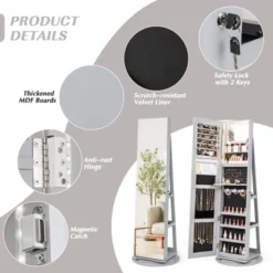 Tangkula 360° Rotating Mirrored Jewelry Cabinet Armoire 3 Color LED Modes Lockable Gray -Tangkula GUEST fbfe5939 ada8 4f4b a983 4ee5356aa736