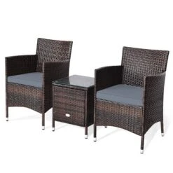 Tangkula 3-Piece Patio Wicker Rattan Furniture Set Conversation Sofa Set W/Coffee Table Grey -Tangkula GUEST fc317cf4 cc70 4dc4 a976 bd0b6ca0e803