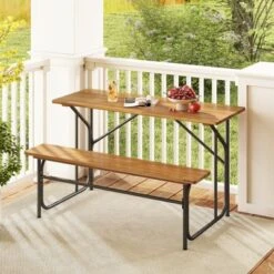 Tangkula 2PCS Table Bench Set For 2 Picnic Table & Loveseat W/Acacia Wood Top Metal Legs 12 Tangkula 2PCS Table Bench Set For 2 Picnic Table & Loveseat W/Acacia Wood Top Metal Legs -Tangkula GUEST fc67582b 0ca2 47f1 b791 cfd50ac61e5e 1