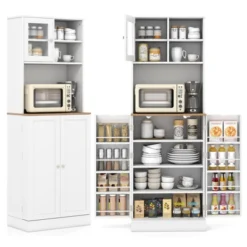 Tangkula Kitchen Pantry Cabinet W/Microwave Shelf 8 Door Shelves & 5 Adjustable Shelves -Tangkula GUEST fc7698b4 ce42 4485 976c 320bddb7bb65