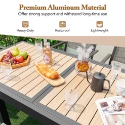 Tangkula 31.5"-63" Expandable Patio Dining Table Aluminum Outdoor Table W/ 4 Foot Fixing Parts Slatted Table Top -Tangkula GUEST fc7867b7 7918 42f3 a7f3 aaf3e70196b5