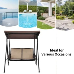 Tangkula 2-Person Patio Swing Seat Outdoor Porch Swing All Weather Hammock W/Canopy & Storage Pockets Brown -Tangkula GUEST fc95e9b2 0eb3 4685 b83b d49af2414c26