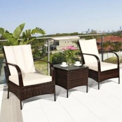 Tangkula 3PCS Patio Outdoor Rattan Conversation Set Furniture Set W/ Table Cushions -Tangkula GUEST fca45f0e d650 47a8 9b74 8eafd55f703a