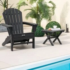 Tangkula 2 Pieces Folding Adirondack Side Table Poolside Garden Patio Black -Tangkula GUEST fca6a636 0e82 44f2 b819 f7221fc43ef5