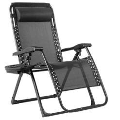 Tangkula Oversized Zero Gravity Lounge Chair Folding Recliner W/ Cup Holder & Pillow, Black -Tangkula GUEST fca8161a 6286 4ac2 9fad 138fde3f6744