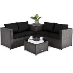 Tangkula Set Of 4 Patio Rattan Furniture Set Cushioned Loveseat Storage Table Outdoor Black -Tangkula GUEST fcaafcc3 0ffc 44bf 930d 116e75214516
