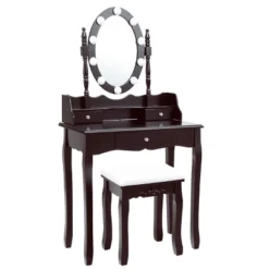 Tangkula Mirrored Vanity Table Set Lighted Makeup Dresser W/ Drawers -Tangkula GUEST fcb333db 8c89 4ccc b0de a09700adbe80