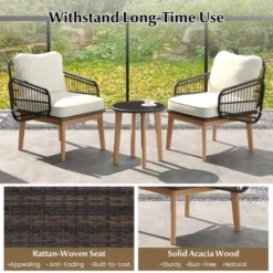 Tangkula 3 Piece Patio Chair Set Wicker Chair & Side Table Set W/ Soft Cushions & Tempered Glass Tabletop -Tangkula GUEST fcb6d1f7 b55f 4f59 853e e69102427b65