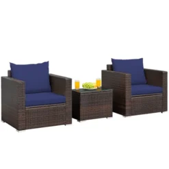 Tangkula 3PCS Patio Rattan Furniture Set With 2 Cushioned Sofas & Coffee Table For Outdoor Turquoise/Black/Navy/Red/Brown -Tangkula GUEST fcba18be 2e3d 4eec 9053 a90c73346d64