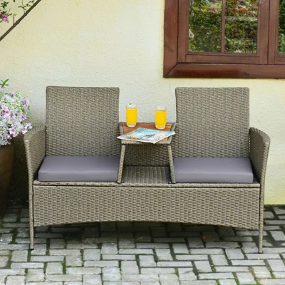 Tangkula Outdoor Patio Rattan Loveseat Sofa Double Conversation Set W/Cushion & Built-in Table 4 Tangkula Outdoor Patio Rattan Loveseat Sofa Double Conversation Set W/Cushion & Built-in Table - Image 4