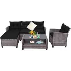Tangkula Set Of 4 Rattan Furniture Set Sofa Ottoman Cushion Garden Deck Patio Black -Tangkula GUEST fd0ea765 7fa7 4db9 9581 4f56f803fe1c
