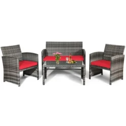 Tangkula 4-Piece Outdoor Patio Furniture Set Rattan Wicker Conversation Sofa Set -Tangkula GUEST fd17fb2d 07ae 4205 8c4f 36381343a3a2