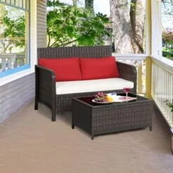Tangkula 2PCS Patio Rattan Furniture Set Loveseat W/Coffee Table For Garden Porch Backyard Brown 11 Tangkula 2PCS Patio Rattan Furniture Set Loveseat W/Coffee Table For Garden Porch Backyard Brown -Tangkula GUEST fd234e6d 5635 428d 8be4 77927f1642df