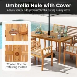 Tangkula 63" Outdoor Dining Table W/ Umbrella Hole Slatted Tabletop For Backyard -Tangkula GUEST fd2a4c50 a252 4783 92bd 1a0c0ab3a26a