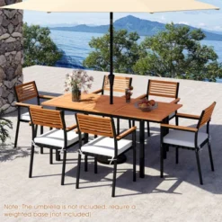 Tangkula 7-Piece Patio Furniture Set Outdoor Dining Chair Set For 6 W/ Acacia Wood & Metal Frame