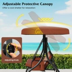 Tangkula 3-Seat Patio Swing W/ Canopy & Removable Cushions & Side Pockets Stand -Tangkula GUEST fd67b1d3 88bc 4661 ba99 916e812a2d2a