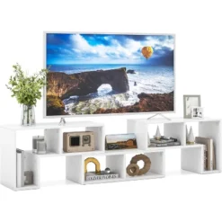 Tangkula 3 PCS Adjustable TV Stand Minimalist Entertainment Center For 43 55 60 65 Inch TV Media Console Table Brown/Black/White -Tangkula GUEST fd996286 c1e5 4438 8862 1973f83287d8