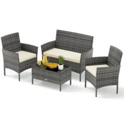 Tangkula Set Of 4 Patio Furniture Set W/Washable Cushions & Tempered Glass Coffee Table -Tangkula GUEST fe02381b c04a 4679 b189 e895341a7c9c