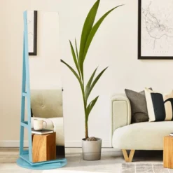 Tangkula 360° Rotating Mirrored Jewelry Cabinet Armoire 3 Color LED Modes Lockable