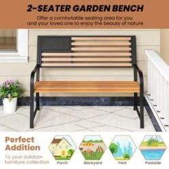 Tangkula 50” Outdoor Garden Bench 2-Person Metal Patio Chair With Flag Pattern Backrest & Rustic Wood Grain Finish 15 Tangkula 50” Outdoor Garden Bench 2-Person Metal Patio Chair With Flag Pattern Backrest & Rustic Wood Grain Finish -Tangkula GUEST fe26b4bf e83c 4f74 a8ab ff24973bde4a