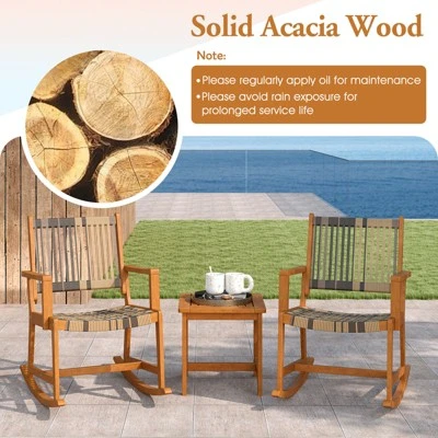 Tangkula 3 Pieces Rocking Bistro Set PE Rattan Front Porch Chairs W/ Coffee Table 5 Tangkula 3 Pieces Rocking Bistro Set PE Rattan Front Porch Chairs W/ Coffee Table - Image 5