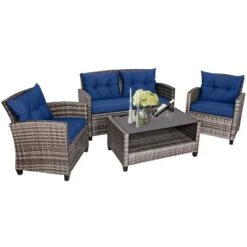 Tangkula 4PCS Rattan Furniture Set Coffee Table Cushioned Sofa Garden Lawn Patio Navy 12 Tangkula 4PCS Rattan Furniture Set Coffee Table Cushioned Sofa Garden Lawn Patio Navy -Tangkula GUEST fee2b442 5a1d 49a0 bbcd a302d42c4d58