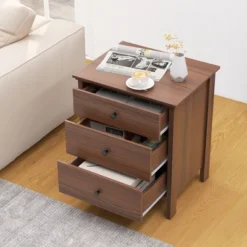 Tangkula 3-Drawer Nightstand Wooden Bedside Table Modern Side End Table Walnut -Tangkula GUEST ff23764b 2154 4b3c bd14 a7faa3362ea2