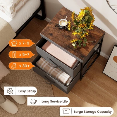 Tangkula 2PCS 2 Drawer Dresser Fabric Storage Organizer Nightstand Bedside Sofa Table 4 Tangkula 2PCS 2 Drawer Dresser Fabric Storage Organizer Nightstand Bedside Sofa Table - Image 4