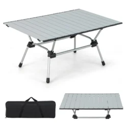 Tangkula Folding Camping Table Collapsible Aluminum Roll Up Beach Table With Carrying Bag 4-Level Adjustable Height Dark/Silver -Tangkula GUEST ff84422c cb5e 4082 a39a fcd5e19ceea4