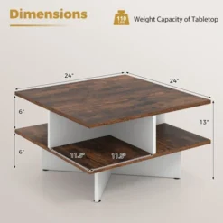 Tangkula 2-Tier Square Coffee Table 24" Living Room Center Table With 4 Storage Compartments -Tangkula GUEST ffe2bee0 9fb7 4171 9237 15ba50d6f8c1