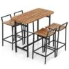 Tangkula Acacia Wood Patio Table & Chair Set 5 Pcs Outdoor Dining Set W/ 1 Table & 4 Bar Height Chairs