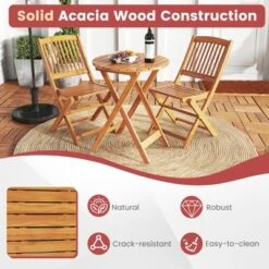 Tangkula Patio Folding Chair Set Of 4 Portable Acacia Wood Dining Chairs With High Back & Seat Cushions Beige/Navy/Red -Tangkula GUEST fff89243 e54e 4dd6 9049 0e5d6424ab07